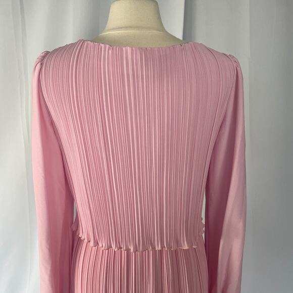 Vintage 70s Dress Size 4 Light Pink Pleated Puff Sleeve Lace Coqutte Romantic - Picture 8 of 16